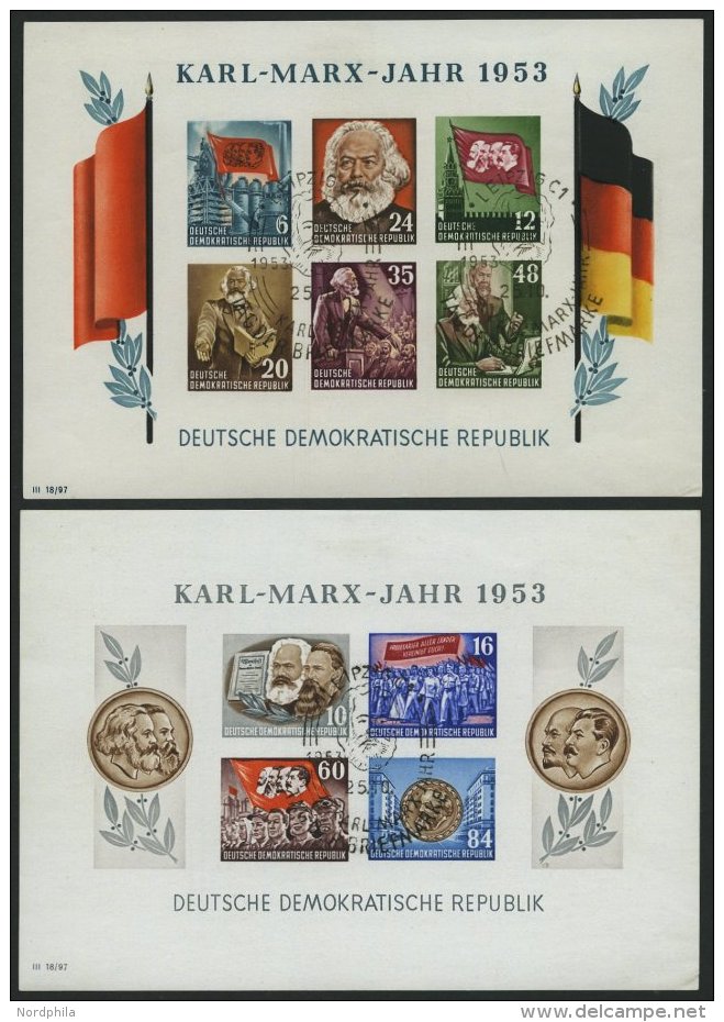 DDR Bl. 8/9BYI O, 1953, Marx-Blocks, Ungez&auml;hnt, Wz. 2YI, Sonderstempel LEIPZIG KARL MARX JAHR, Feinst, Gepr. Sch&ou - Usados