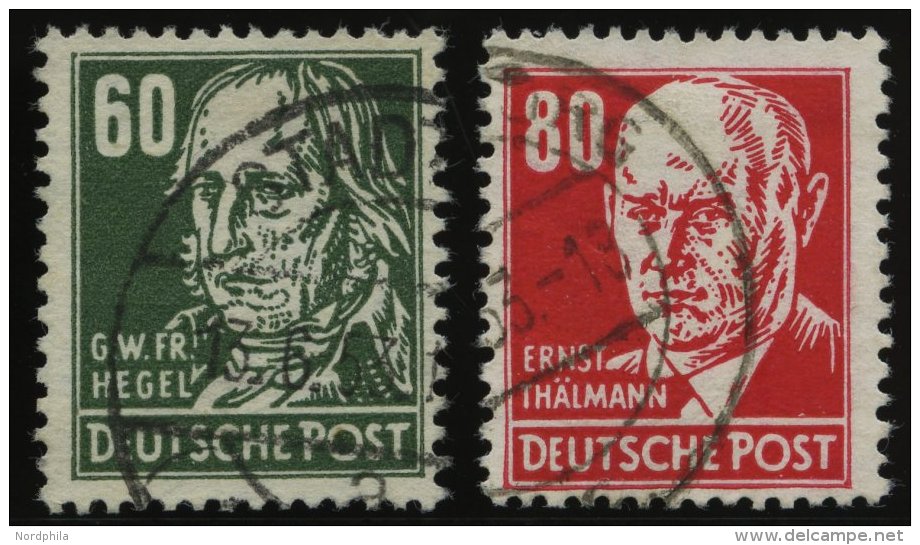 DDR 338z,340XII O, 1952/3, 60 Pf. Hegel Und 80 Pf. Th&auml;lmann, Beide Wz. 2XII, 2 Prachtwerte, Gepr. Sch&ouml;nherr, M - Gebraucht