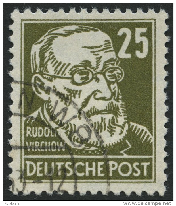 DDR 334zXI O, 1952, 25 Pf. Grauoliv Virchow, Wz. 2XI, Zeitgerecht Entwertet, Pracht, Kurzbefund Sch&ouml;nherr, Mi. 450. - Gebraucht