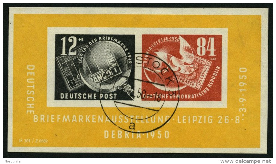 DDR Bl. 7 O, 1950, Block Debria, Tagesstempel ROSTOCK, Pracht, Mi. 170.- - Usados