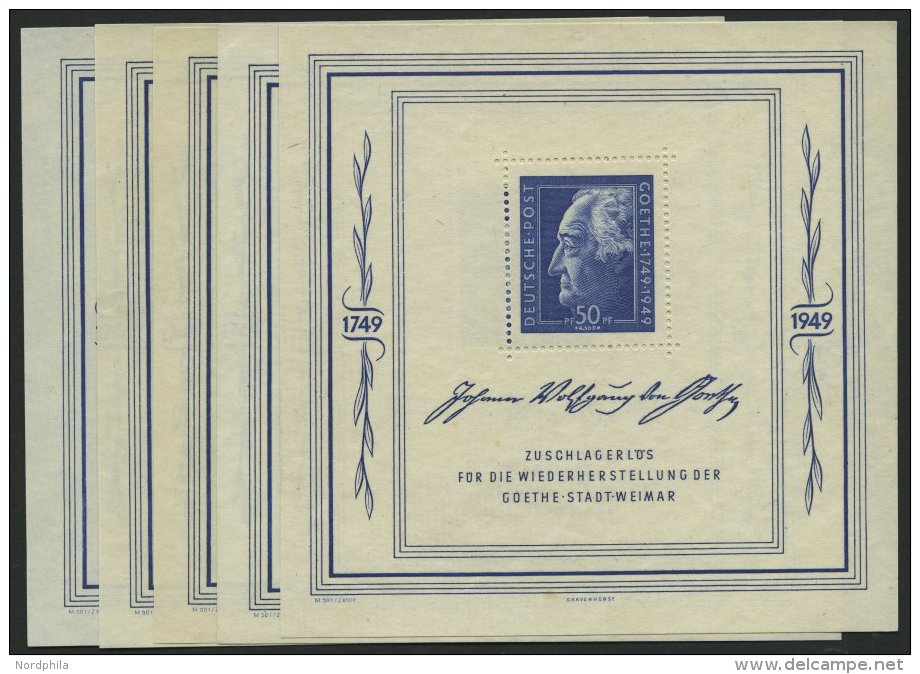 ALLGEMEINE-AUSGABEN Bl. 6 **, 1949, Block Goethe, 5x, Pracht, Mi. 1100.- - Sonstige & Ohne Zuordnung
