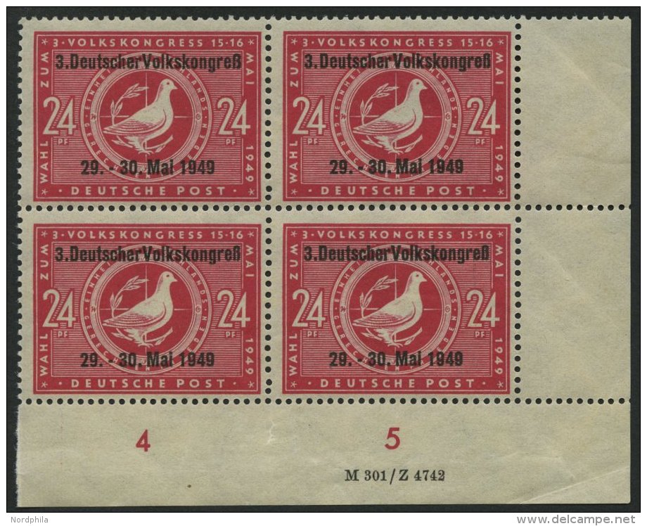 ALLGEMEINE-AUSGABEN 233IIDV2 **, 1949, 24 Pf. 3. Volkskongre&szlig;, Aufdruck-Type II, Mit Druckereivermerk M 301/Z 4742 - Otros & Sin Clasificación