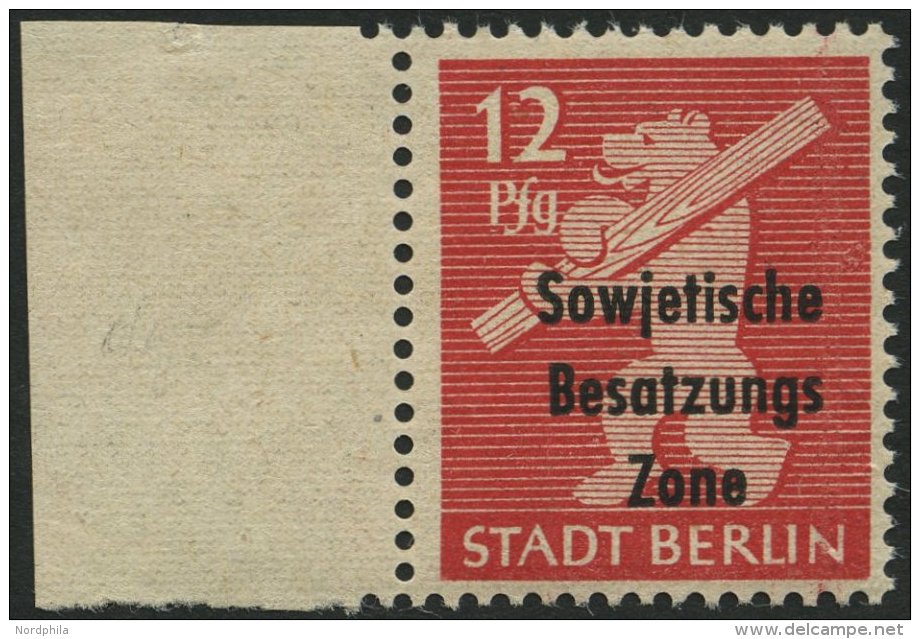 ALLGEMEINE-AUSGABEN 204wazDDII **, 1948, 12 Pf. Mittelkarminrot, Aufdruck Einmal Normal Und Zus&auml;tzlicher Blinddruck - Sonstige & Ohne Zuordnung