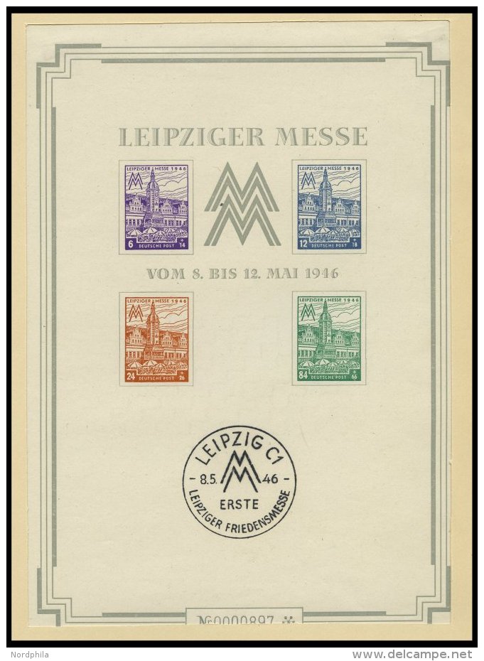 WEST-SACHSEN Bl. 5SX (*), 1946, Gro&szlig;block Leipziger Messe, Wz. 1X, Type I, Mit Schutzh&uuml;lle, Pracht, Mi. (500. - Otros & Sin Clasificación