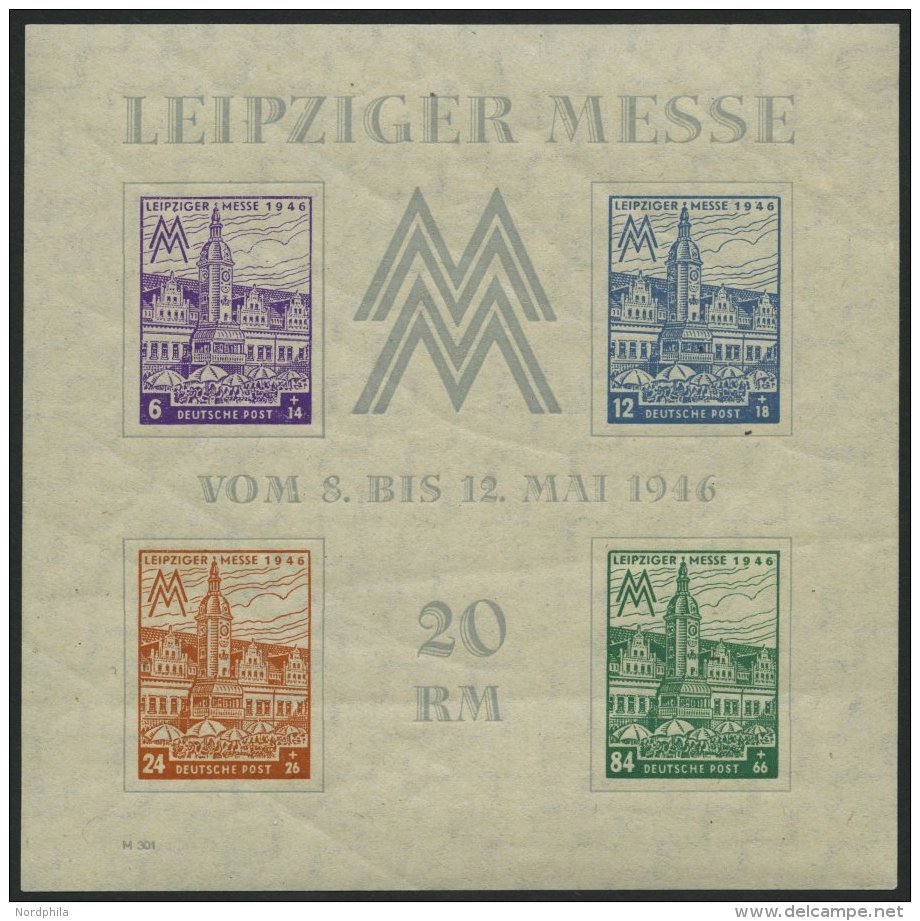 WEST-SACHSEN Bl. 5Xb **, 1946, Block Leipziger Messe, Wz. 1X, 12 Pf. Graublau, Type III, Pracht, RR!, Fotoattest Dr. Jas - Otros & Sin Clasificación