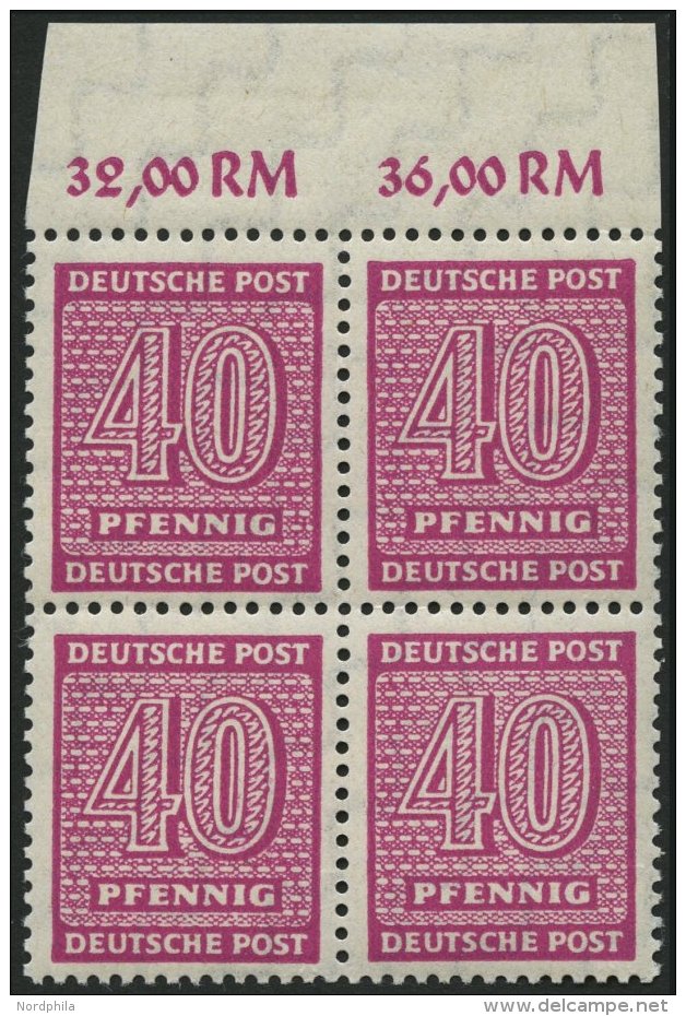 WEST-SACHSEN 136Xc VB **, 1945, 40 Pf. Lebhaftrotlila, Wz. 1X, Im Viererblock Vom Oberrand, Pracht, Gepr. Dr. Jasch, Mi. - Sonstige & Ohne Zuordnung