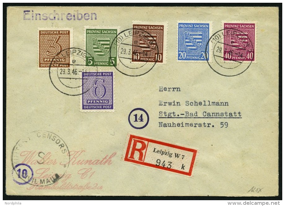 WEST-SACHSEN 121X BRIEF, 1945, 6 Pf. Versuchsz&auml;hnung Mit Zusatzfrankatur Auf Einschreibbrief, Zensurstempel, Pracht - Sonstige & Ohne Zuordnung