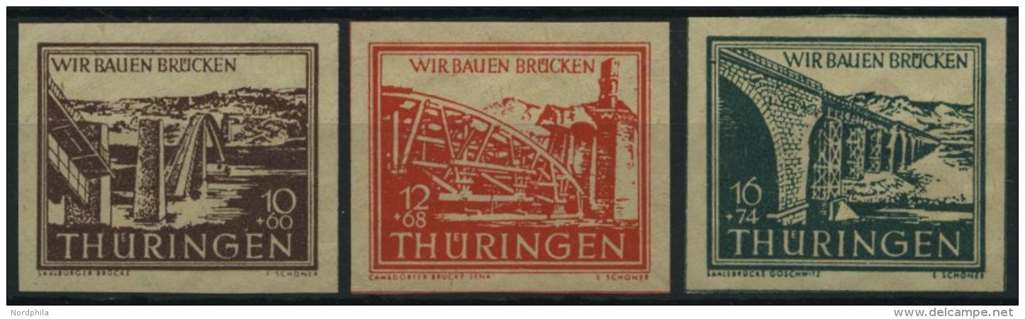 TH&Uuml;RINGEN 112-14yy **, 1946, 10 - 16 Pf. Wiederaufbau, D&uuml;nnes Papier, 3 Prachtwerte, Mi. 180.- - Sonstige & Ohne Zuordnung