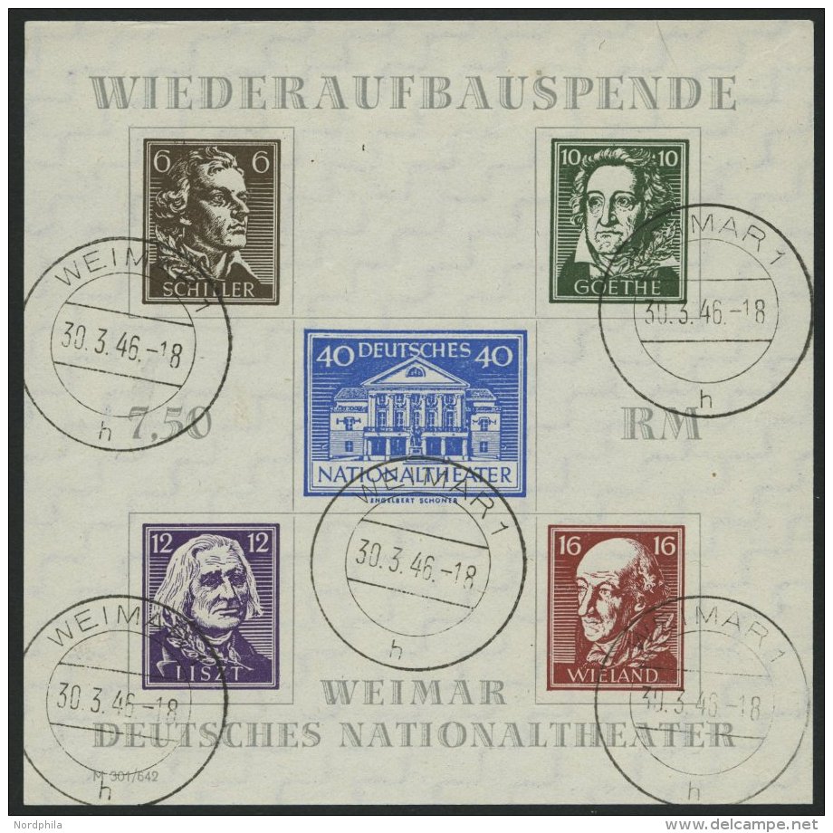 TH&Uuml;RINGEN Bl. 3A O, 1946, Block Nationaltheater, Ungez&auml;hnt, Pracht, Mi. 80.- - Otros & Sin Clasificación