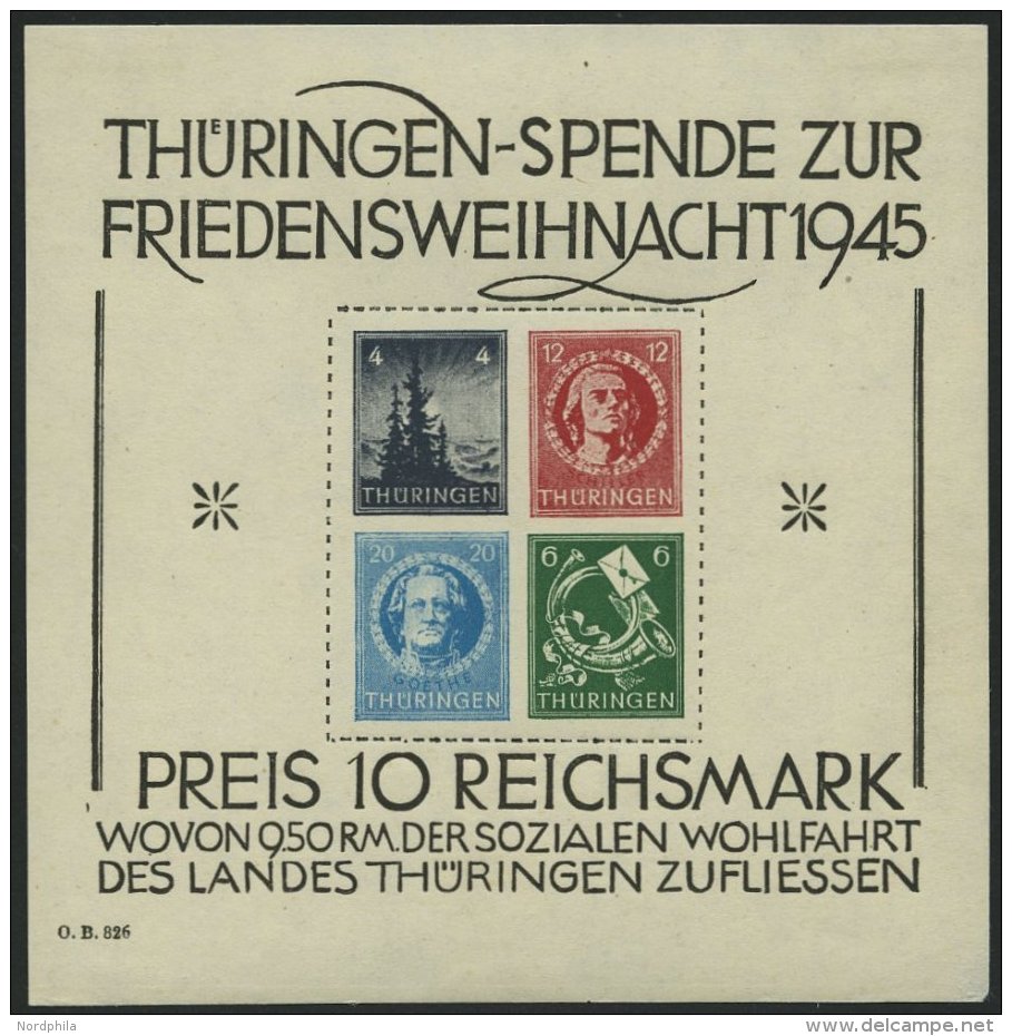 TH&Uuml;RINGEN Bl. 2x *, 1945, Block Weihnachten, Wei&szlig;es Kartonpapier, Type II, Falzreste Im Rand, Untere Blockeck - Sonstige & Ohne Zuordnung