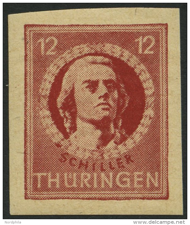 TH&Uuml;RINGEN 97AXbp2U **, 1945, 12 Pf. Dunkelbr&auml;unlichrot, Vollgummierung, Dickes Papier, Fallende Papierstreifun - Otros & Sin Clasificación