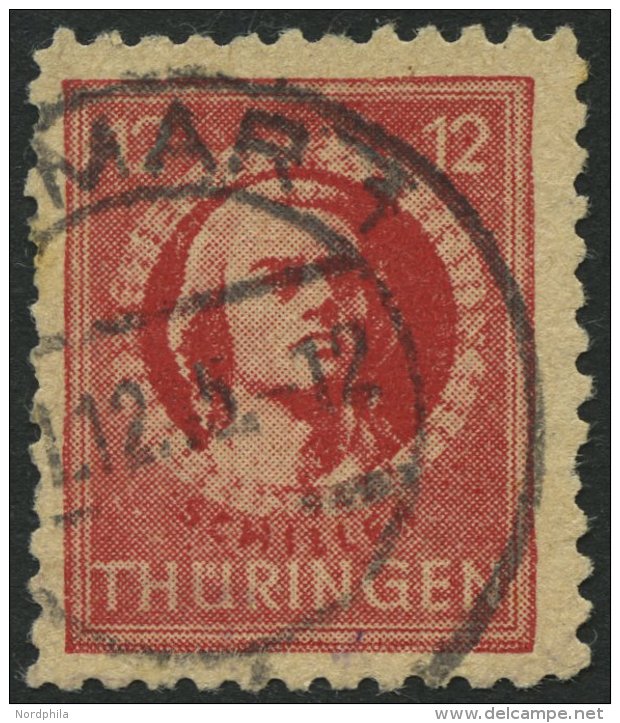 TH&Uuml;RINGEN 97AXbat O, 1945, 12 Pf. Dunkelbr&auml;unlichrot, Vollgummierung, Gelblichgraues Papier, Zahnfehler, Feins - Otros & Sin Clasificación