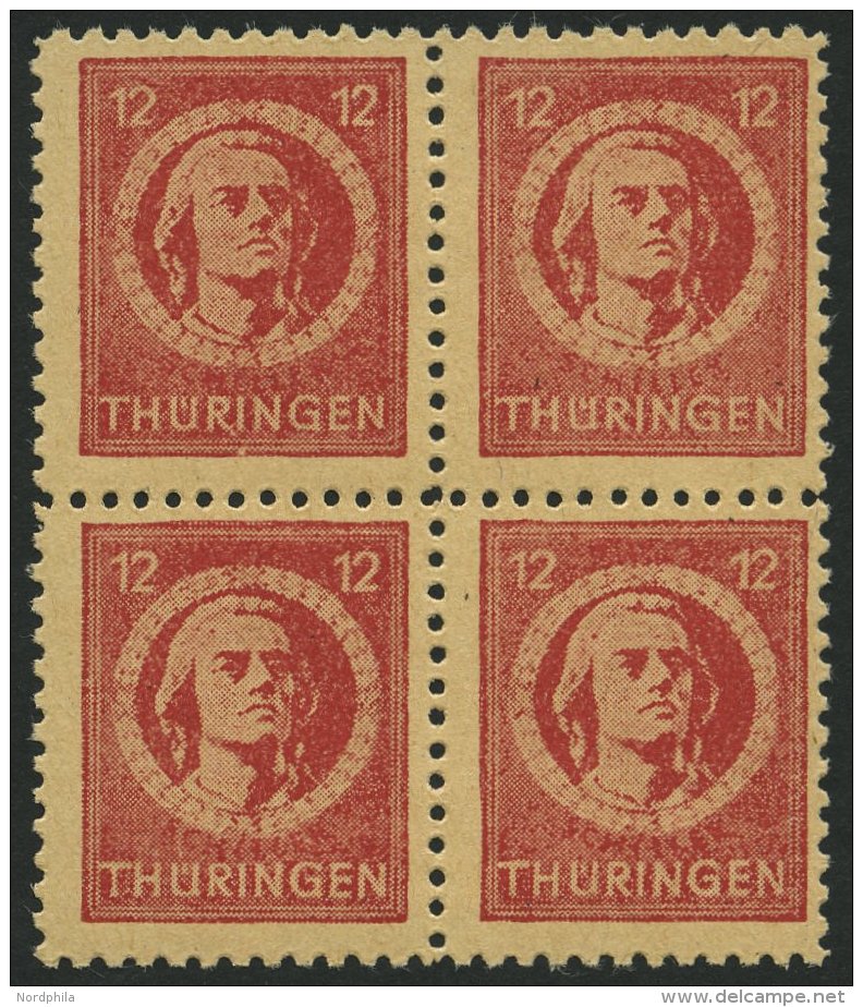 TH&Uuml;RINGEN 97AXar VB **, 1945, 12 Pf. Karminrot, Vollgummierung, Hellchromgelbes Papier, Dicke Gummierung, Type I, I - Autres & Non Classés