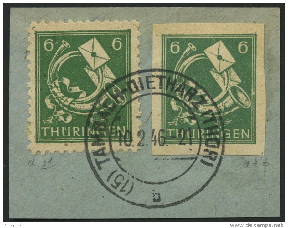 TH&Uuml;RINGEN 95AXdtU BrfStk, 1945, 6 Pf. Schw&auml;rzlichopalgr&uuml;n, Vollgummierung, Gelblichgraues Papier, Ungez&a - Otros & Sin Clasificación