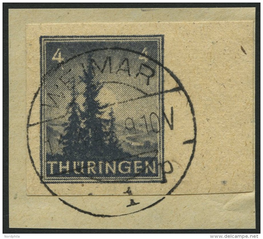 TH&Uuml;RINGEN 93AYz2U BrfStk, 1946, 4 Pf. Br&auml;unlichschwarzgrau, Spargummierung, Dickes Papier, Fallende Papierstre - Otros & Sin Clasificación