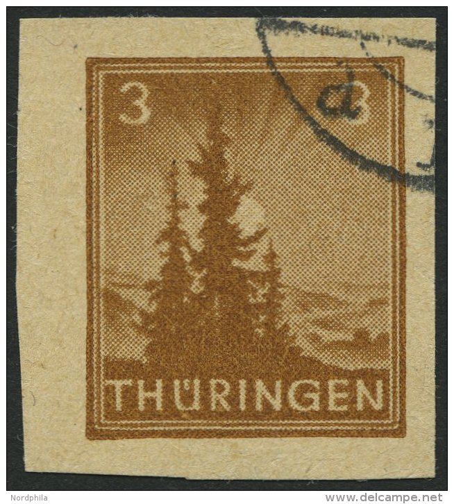 TH&Uuml;RINGEN 92V2 O, 1946, Versuchsdruck: 3 Pf. Braunocker, Pracht, Gepr. Sturm, Mi. 240.- - Sonstige & Ohne Zuordnung