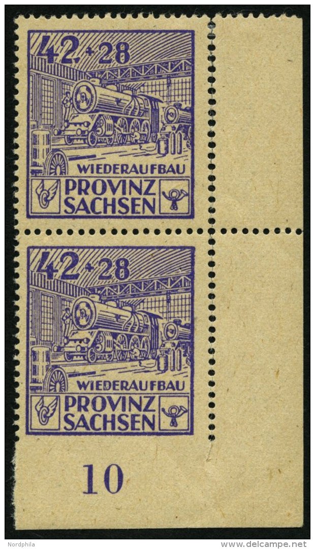 PROVINZ SACHSEN 89AUu **, 1946, 42 Pf. Wiederauffbau, Gez&auml;hnt, Im Senkrechten Paar, Untere Marke Unten Ungez&auml;h - Sonstige & Ohne Zuordnung