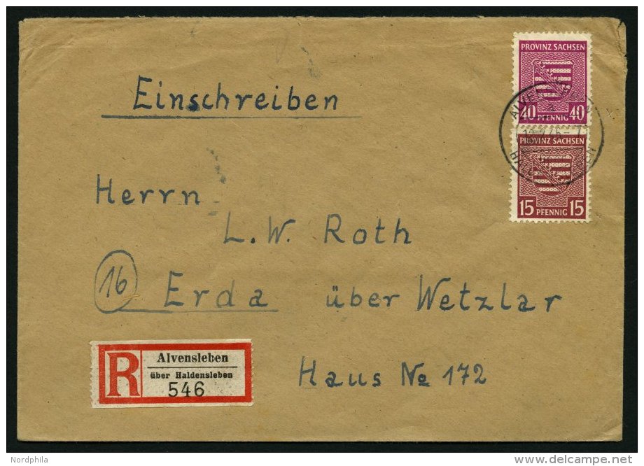 PROVINZ SACHSEN 80Ya,84Xa BRIEF, 1945, 40 Pf. Dunkellilarosa, Wz. 1X Und 15 Pf. Mittellilakarmin, Wz. 1Y, Auf Einschreib - Sonstige & Ohne Zuordnung