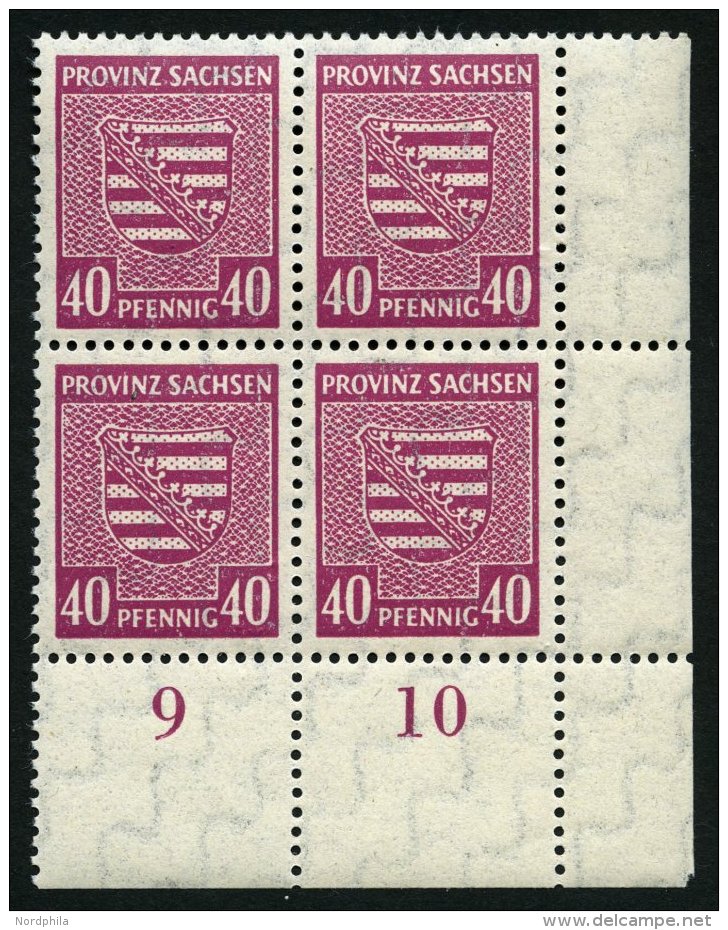 PROVINZ SACHSEN 84Xa VB **, 1945, 40 Pf. Dunkellilarosa, Wz. 1X, Im Unteren Rechten Eckrandviererblock, Dabei Plattenfeh - Sonstige & Ohne Zuordnung