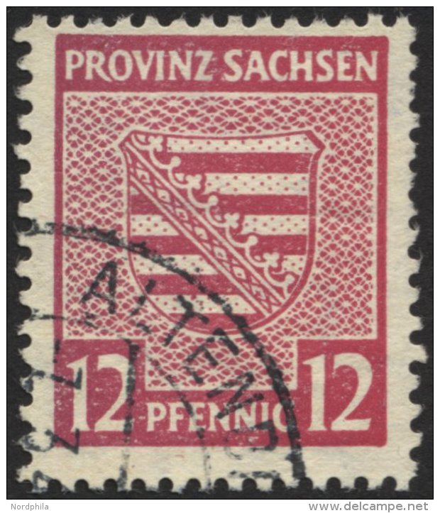 PROVINZ SACHSEN 79Yb O, 1945, 12 Pf. Hellilakarmin, Wz. 1Y, Stempel ALTENBRAK, &uuml;blich Gez&auml;hnt Pracht, RR!, Fot - Autres & Non Classés