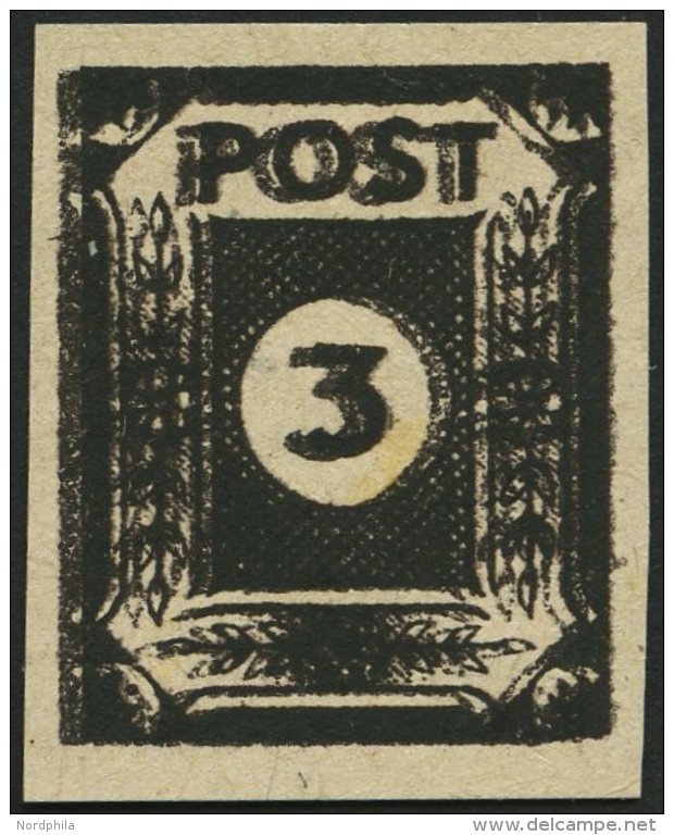 OST-SACHSEN 51cuyDD **, 1945, 3 Pf. Doppeldruck (schwarz Auf Schwarzbraun), Steigende Papierstreifung, Spargummierung, P - Sonstige & Ohne Zuordnung