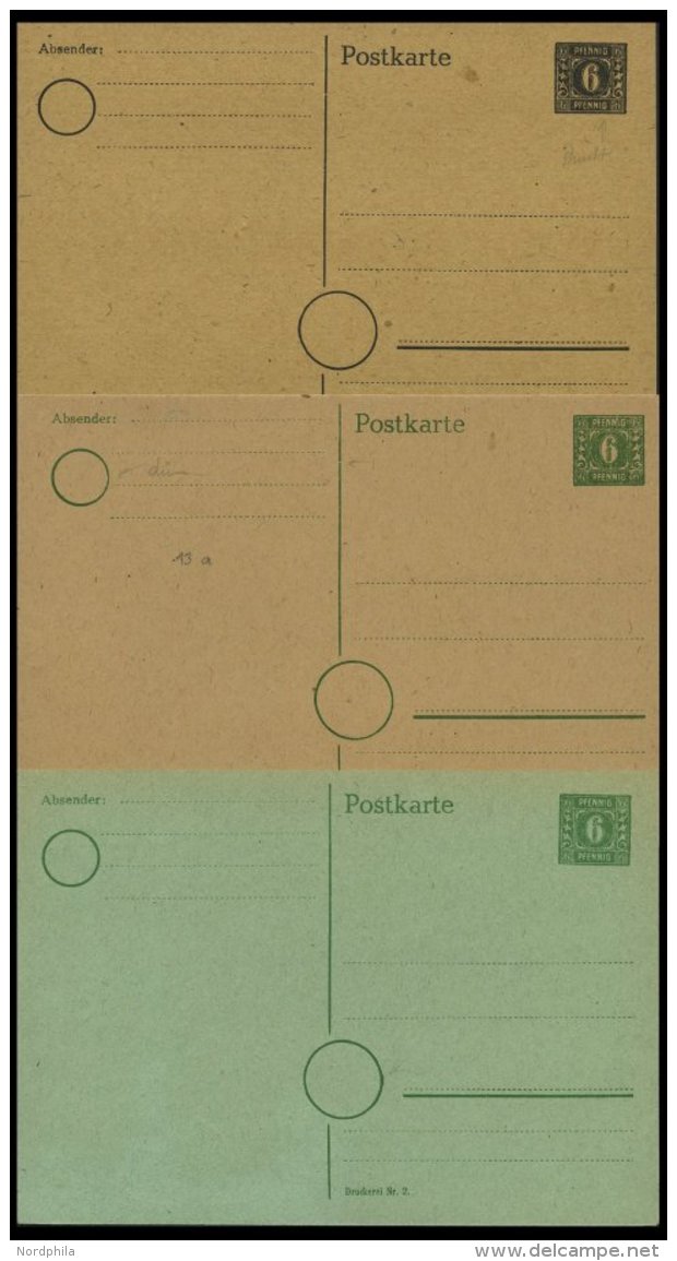 MECKLENBURG-VORPOMMERN P 5-7 BRIEF, Ganzsachen: 1945, 6 Pf., 6 Ungebrauchte Karten: P 5a,b, P 6 (3 Verschiedene Kartons) - Otros & Sin Clasificación