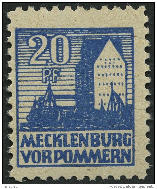 MECKLENBURG-VORPOMMERN 38yc **, 1946, 20 Pf. Schw&auml;rzlichgrauultramarin, Pracht, Fotobefund Kramp, Mi. 600.- - Otros & Sin Clasificación