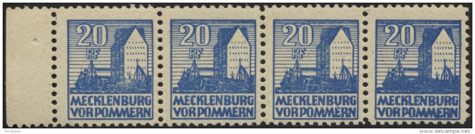 MECKLENBURG-VORPOMMERN 38yc **, 1946, 20 Pf. Schw&auml;rzlichgrauultramarin (Feld 54) Im Viererstreifen Mit 3x Mi.Nr. 38 - Otros & Sin Clasificación