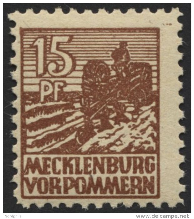 MECKLENBURG-VORPOMMERN 37yd **, 1946, 15 Pf. Mittelsiena, Graues Papier, Pracht, Gepr. Kramp, Mi. 80.- - Otros & Sin Clasificación