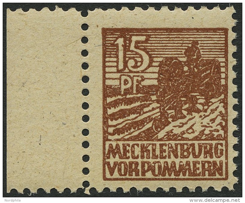 MECKLENBURG-VORPOMMERN 37ybb **, 1946, 15 Pf. Schw&auml;rzlichgelbbraun, Graues Papier, Pracht, Gepr. Kramp, Mi. 180.- - Otros & Sin Clasificación