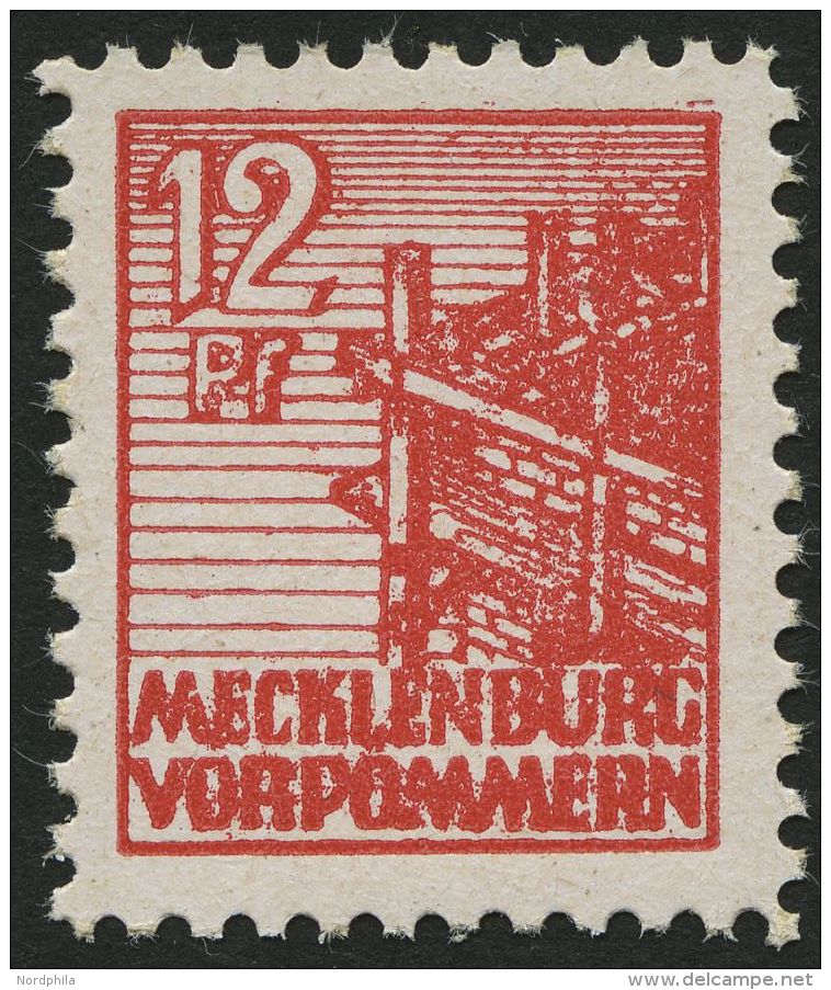 MECKLENBURG-VORPOMMERN 36xcc **, 1946, 12 Pf. Schw&auml;rzlichgraurot, Kreidepapier, Pracht, Gepr. Kramp, Mi. 320.- - Otros & Sin Clasificación