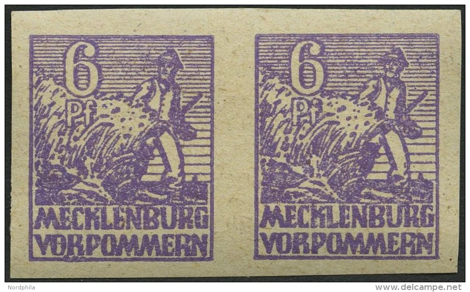 MECKLENBURG-VORPOMMERN 33yeU Paar **, 1946, 6 Pf. Grauviolett, Graues Papier, Ungez&auml;hnt, Im Waagerechten Paar, R&uu - Otros & Sin Clasificación