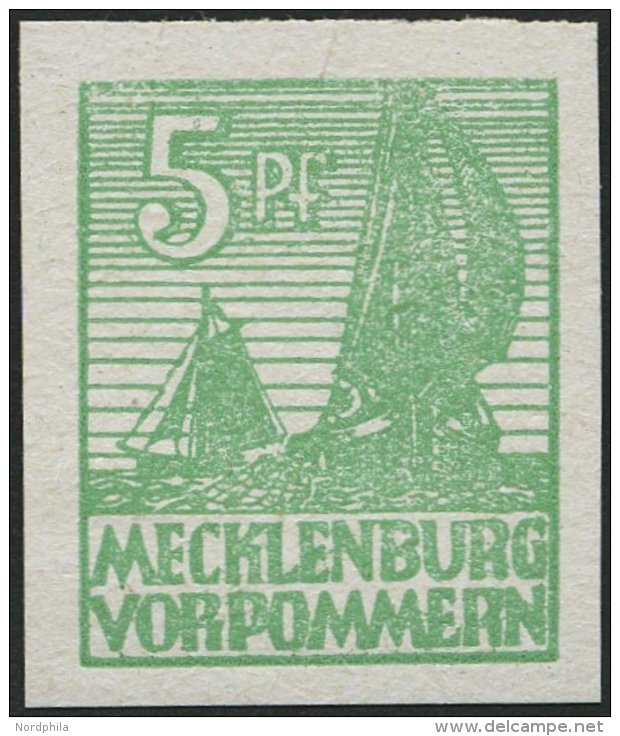 MECKLENBURG-VORPOMMERN 32xb **, 1946, 5 Pf. Mittelgr&uuml;n, Kreidepapier, Pracht, Gepr. Kramp, Mi. 240.- - Otros & Sin Clasificación