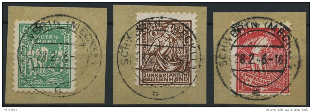 MECKLENBURG-VORPOMMERN 23-25a BrfStk, 1945, Junkerland, Prachtsatz Auf Briefst&uuml;cken, Gepr. Kramp, Mi. 150.- - Otros & Sin Clasificación