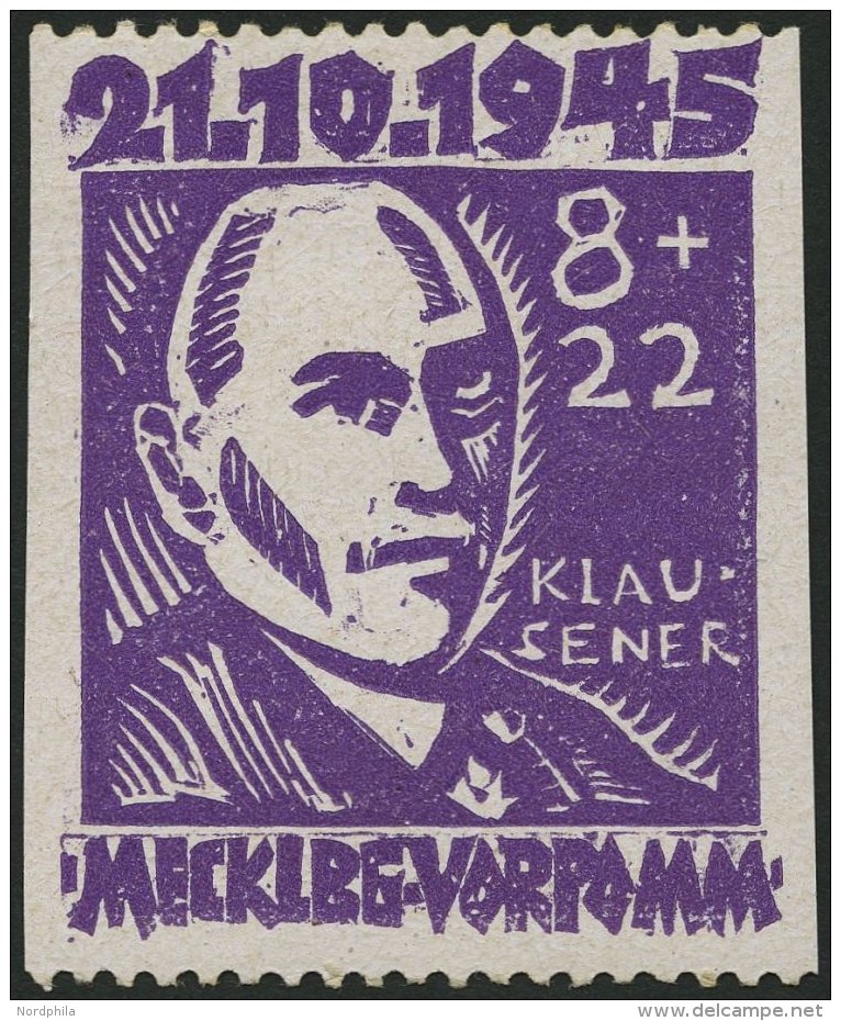 MECKLENBURG-VORPOMMERN 21Us *, 1945, 8 Pf. Faschismus, Senkrecht Ungez&auml;hnt, Falzrest, Feinst, Gepr. Kramp - Sonstige & Ohne Zuordnung