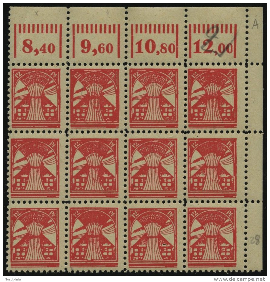 MECKLENBURG-VORPOMMERN 18bPFI **, 1945, 12 Pf. Rosa Im Zw&ouml;lferblock Aus Der Rechten Oberen Bogenecke, Dabei Feld 28 - Sonstige & Ohne Zuordnung