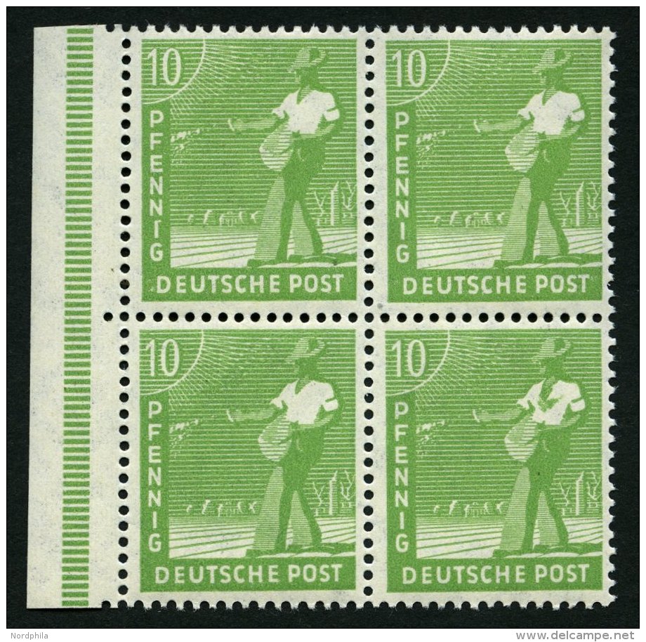 ALLIIERTE BES. 946aI,II **, 1947, 10 Pf. Gelbgr&uuml;n Im Randviererblock Mit Den Abarten Auf Feld 61 Und 72, Pracht, Mi - Sonstige & Ohne Zuordnung