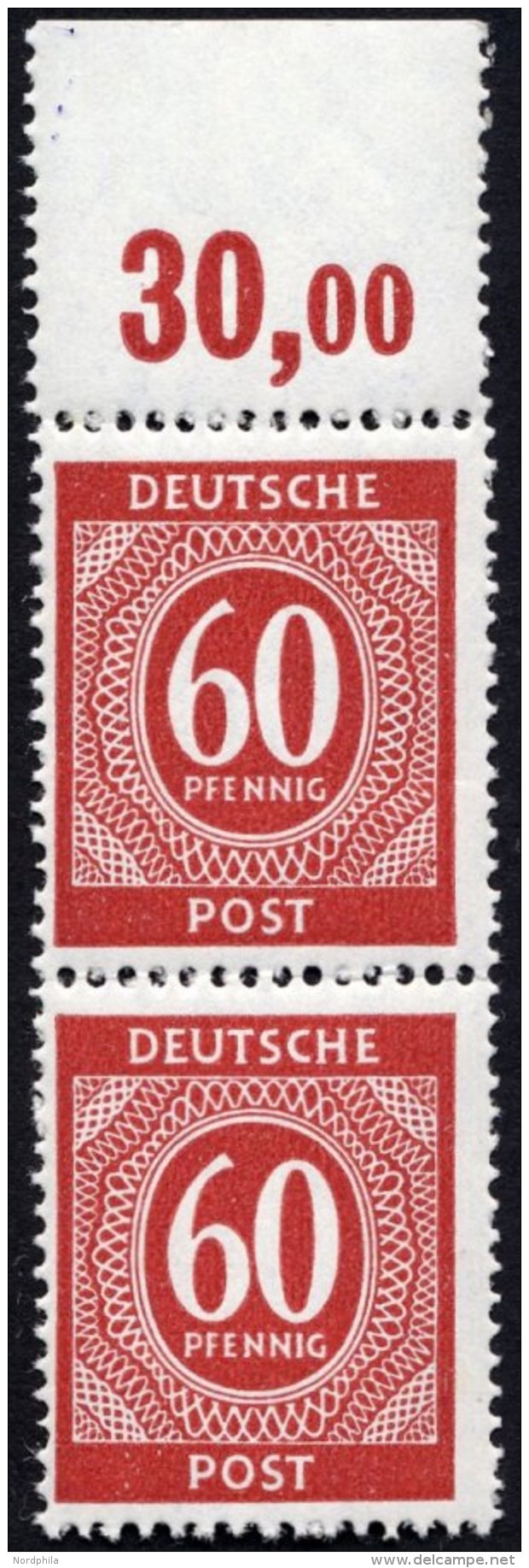 ALLIIERTE BES. 933POR **, 1946, 60 Pf. Rot, Oberrandst&uuml;ck, Plattendruck, Durchgez&auml;hnt, Pracht, Mi. 250.- - Otros & Sin Clasificación