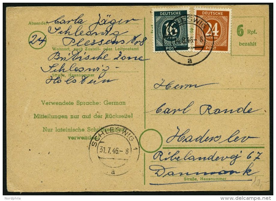 ALLIIERTE BES. 923,925 BRIEF, 1946, 16 Pf. Schw&auml;rzlichopalgr&uuml;n Und 24 Pf. Braunorange Auf 6 Pf. Ganzsachenkart - Otros & Sin Clasificación