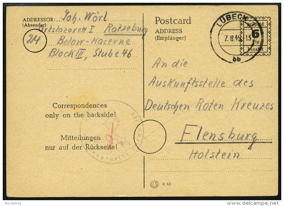 ALL. BES. AUFBRAUCHAUSGABEN P 792IIa BRIEF, 1934, 6 Pf. Schwarz Repaid Mit Stempel L&Uuml;BECK, Karte Von Ratzeburg An D - Otros & Sin Clasificación