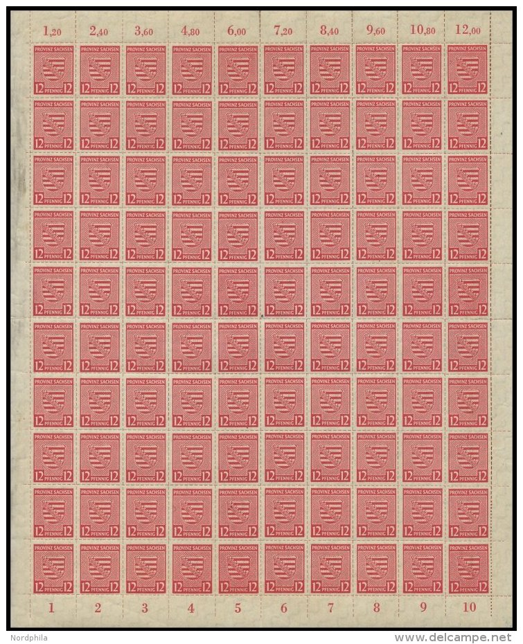 NAUMBURG 6I,II **, 1946, 12 Pf. Kinderhilfe Im Vollst&auml;ndigen Bogen (100), Dabei In Der Mitte 10 Senkrechte Kehrdruc - Correos Privados & Locales