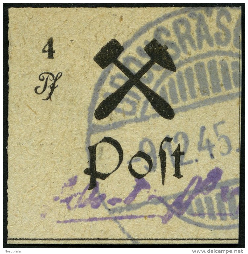 GROSSR&Auml;SCHEN 14BIII O, 1945, 4 Pf. Schwarz Auf Wei&szlig;, Ungez&auml;hnt, Type III, Pracht, Mi. 250.- - Privatpost