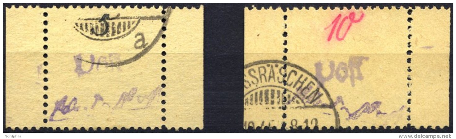 GROSSR&Auml;SCHEN 3S,6S O, 1945, 5 Und 10 Pf. Geb&uuml;hrenmarke Aus Streifen, 2 Prachtwerte, Fotoattest Zierer, Mi. 900 - Privatpost
