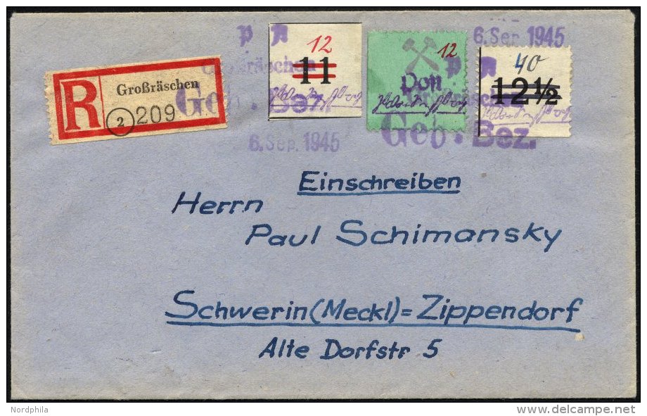 GROSSR&Auml;SCHEN-VORL&Auml;UFER V 26U,V 27 BRIEF, 1945, 12 Pf. Rot, Ungez&auml;hnt Und 40 Pf. Schwarz Uhrzeit Mit Zusat - Privatpost