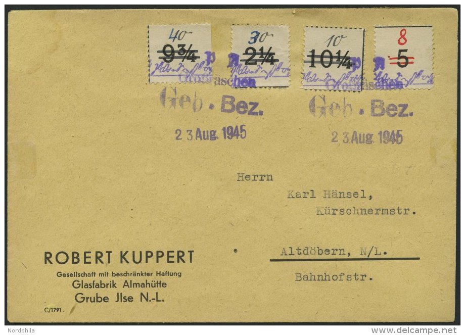 GROSSR&Auml;SCHEN-VORL&Auml;UFER V 7,9I,23,27 BRIEF, 1945, 30 Pf. Uhrzeitklebezettel Mit Abart Wertangabe 10 Verbessert - Correos Privados & Locales