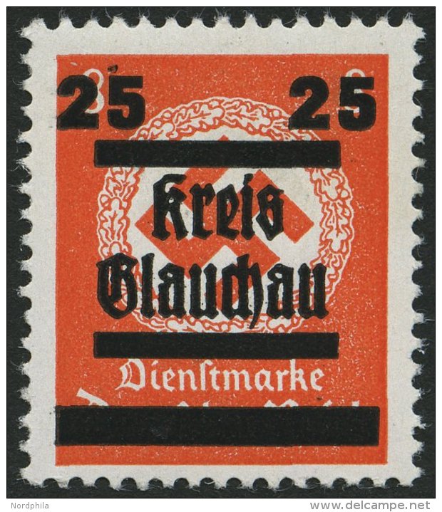 GLAUCHAU 34 **, 1945, 25 Auf 8 Pf. Mittelbr&auml;unlichrot, Pracht, Mi. 80.- - Privatpost