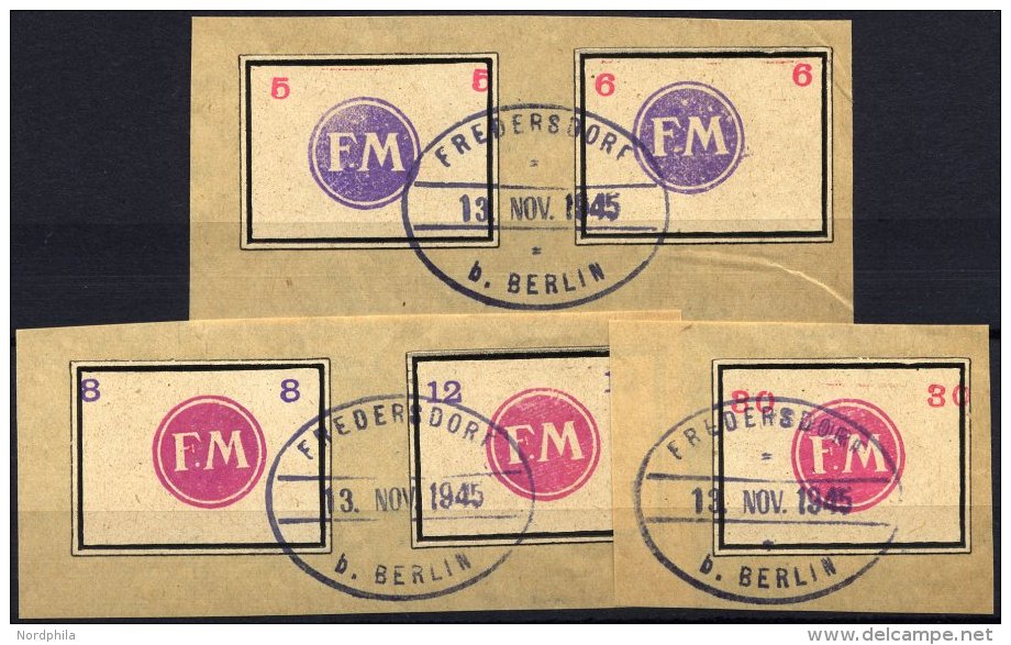 FREDERSDORF Sp 246-50 BrfStk, 1945, 5 - 30 Pf., Rahmengr&ouml;&szlig;e 38x28 Mm, Kleine Wertziffern, Prachtsatz Auf Brie - Privatpost