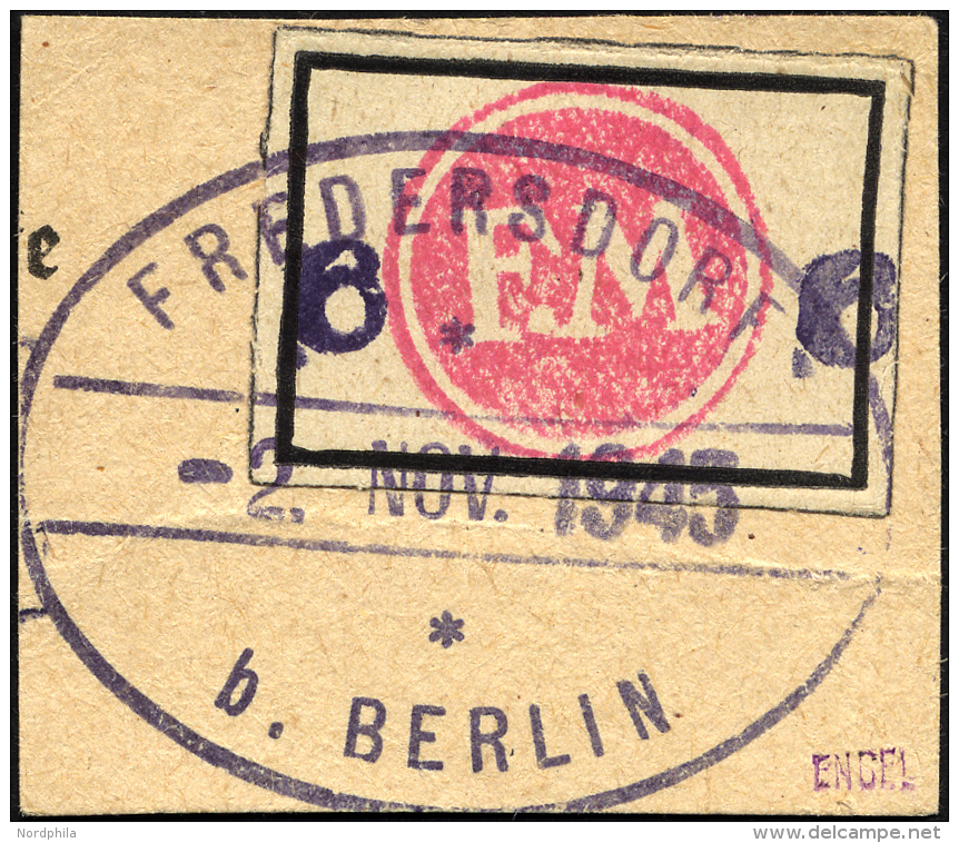 FREDERSDORF Sp 227FIII BrfStk, 1945, 6 Pf., Rahmengr&ouml;&szlig;e 28x19 Mm, Gro&szlig;e Wertziffern, Mit Abart Wertziff - Privatpost
