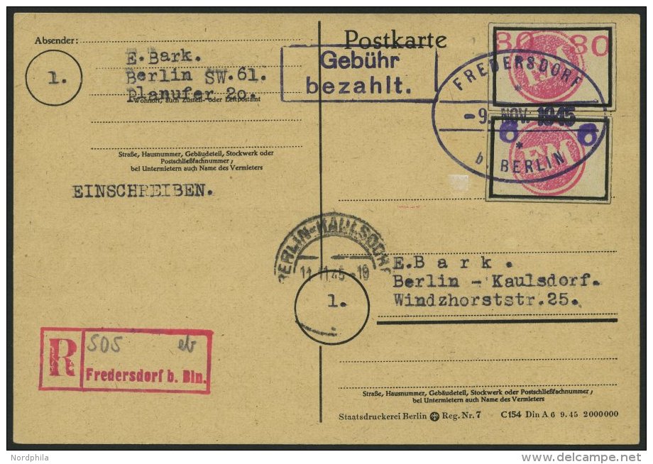 FREDERSDORF Sp 227FI,30 BRIEF, 1945, 6 Pf., Rahmengr&ouml;&szlig;e 28x19 Mm, Gro&szlig;e Wertziffern, Mit Abart Wertziff - Correos Privados & Locales