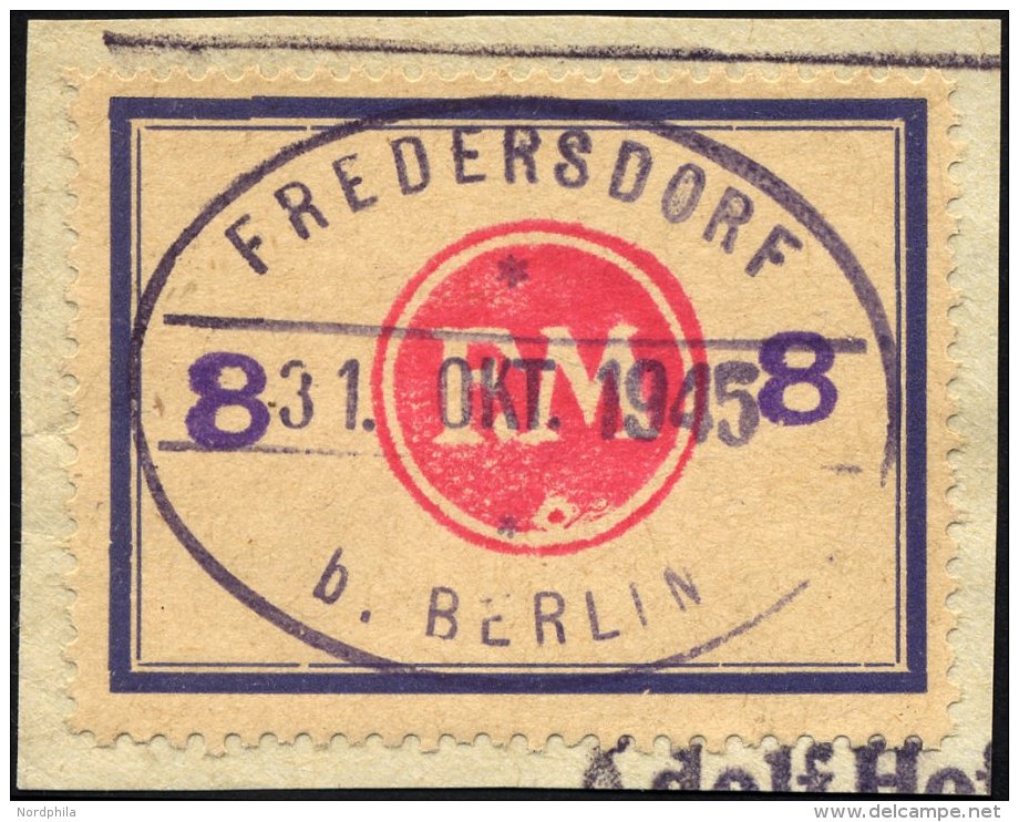 FREDERSDORF Sp 172F BrfStk, 1945, 8 Pf., Rahmengr&ouml;&szlig;e 43x31.5 Mm, Gro&szlig;e Wertziffern, Mit Abart Wertziffe - Privatpost